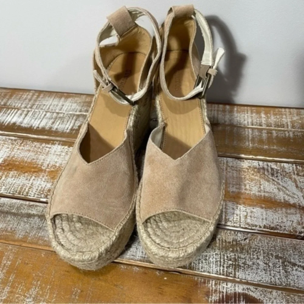 Soludos Sandals Heels Wedge Shoes Size 9.5 Color Tan
